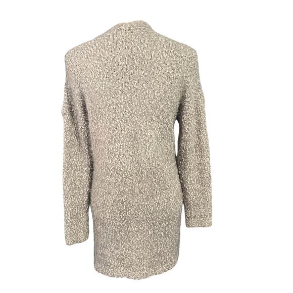 debut | Women's Neutral Gray Beige Fuzzy Eyelash Pockets Open Cardigan Sz M - Picture 3 of 4